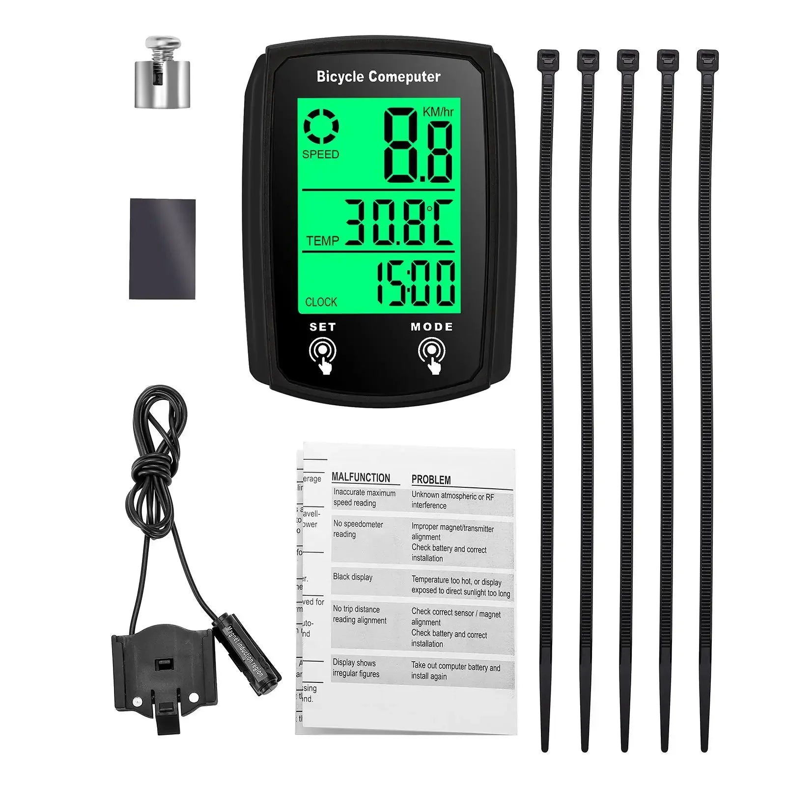 Bicycle Computer Wired Speedometer Bike USB Luminous LCD Rechargeable Odometer for Road Mountain Bike Cycling Speed Counter Qme black