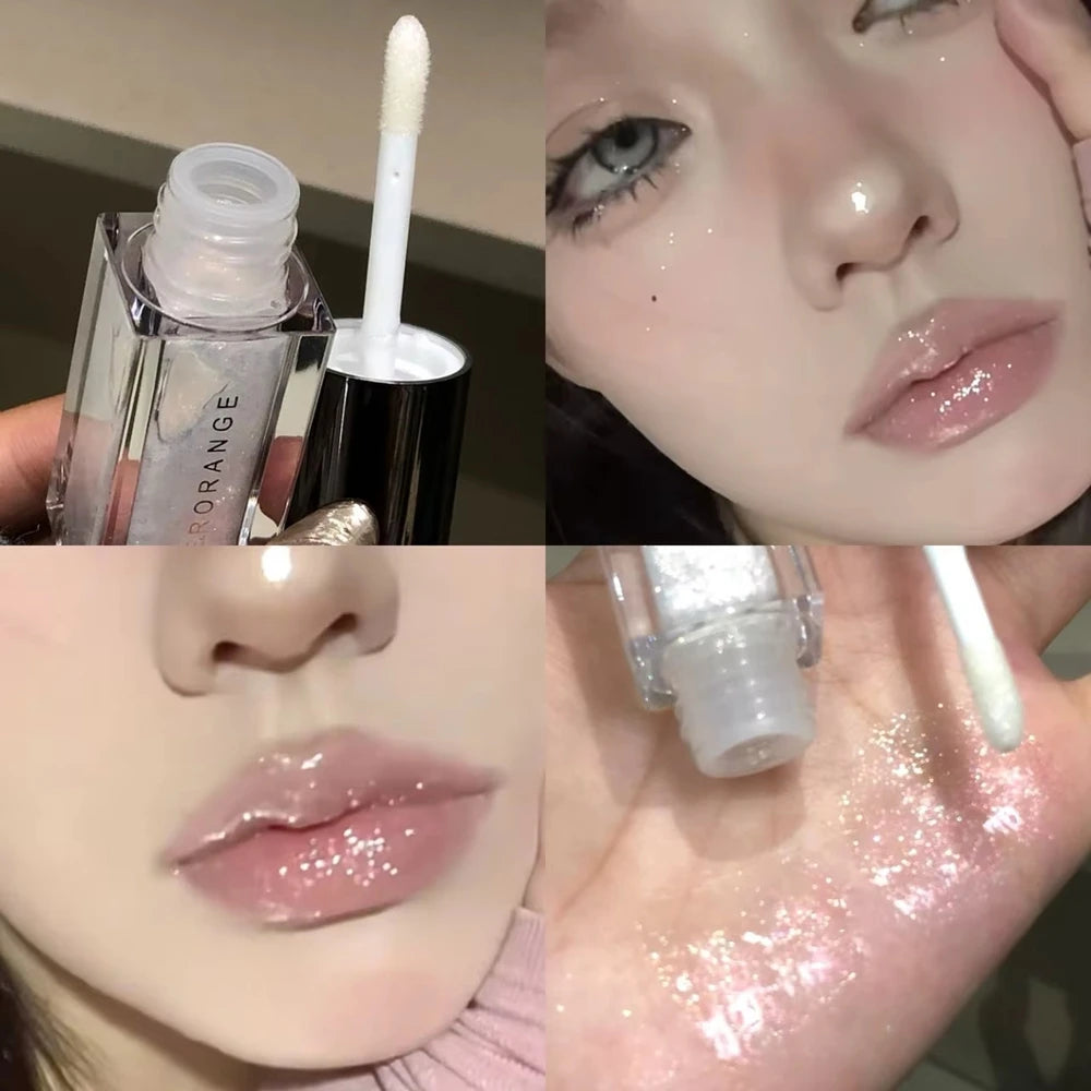  Multichrome Diamond Shimmer Lip Gloss Clear Glitter Metallic Pink Blue Orange Lip Stain Mirror-Shine Gloss 3D Sparkling Lips Qme