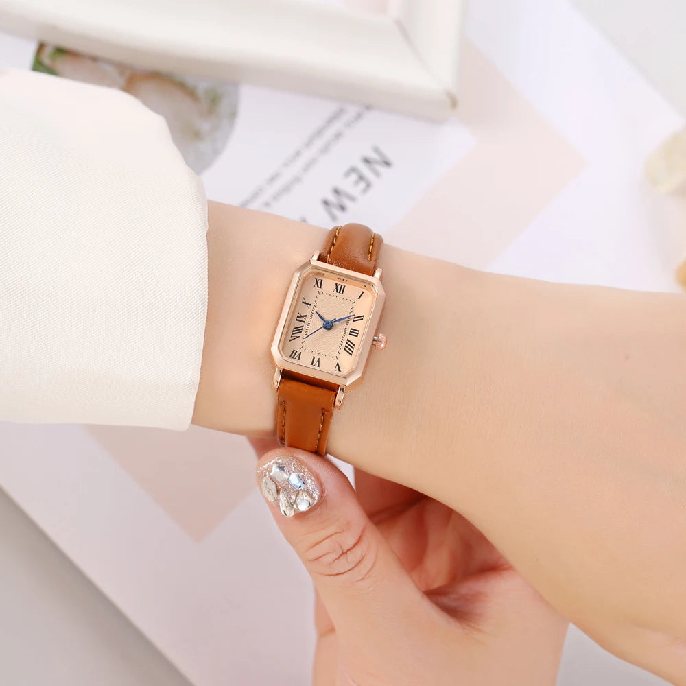 New women's watch with retro Roman blue needle scale design, simple and fashionable square watch, quartz watch Qme 3