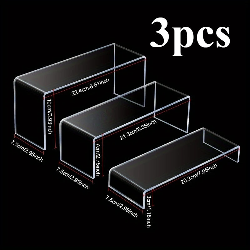 U-shaped transparent acrylic display stand - Multi-layer minimalist design, suitable for dolls, statues, jewelry, cosmetics Qme Transparent