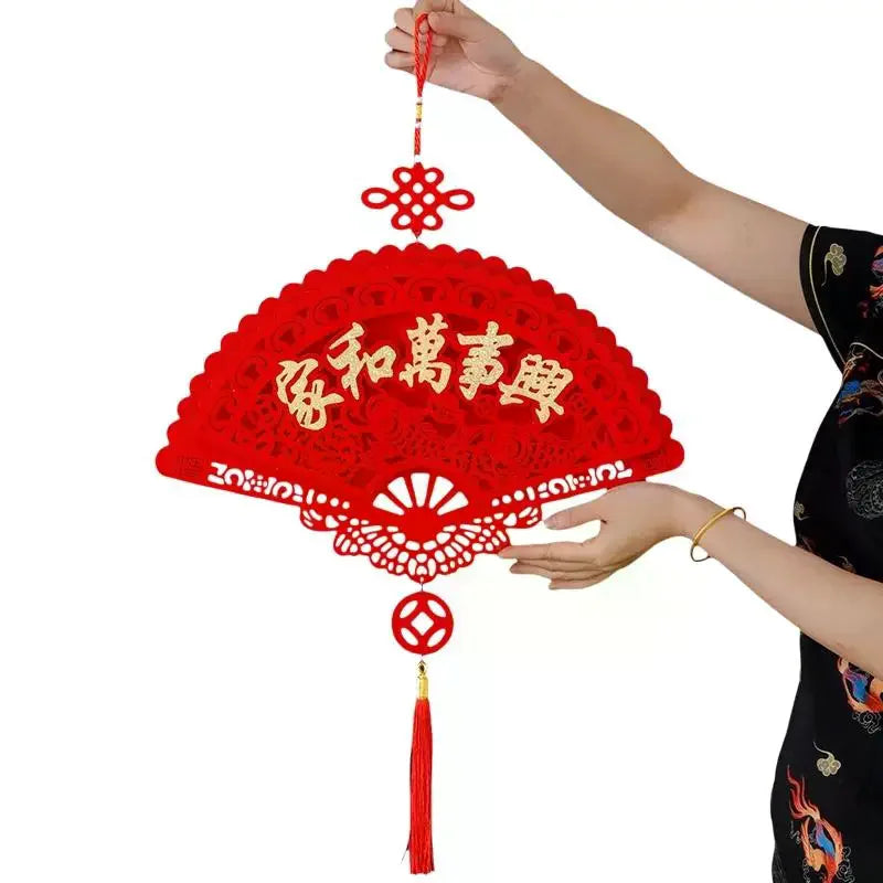 Spring Festival Chinese Knot Pendant Large Fortune Hanging Tassel Pendant Flocking Red Lucky Holiday Hanging Ornament Qme