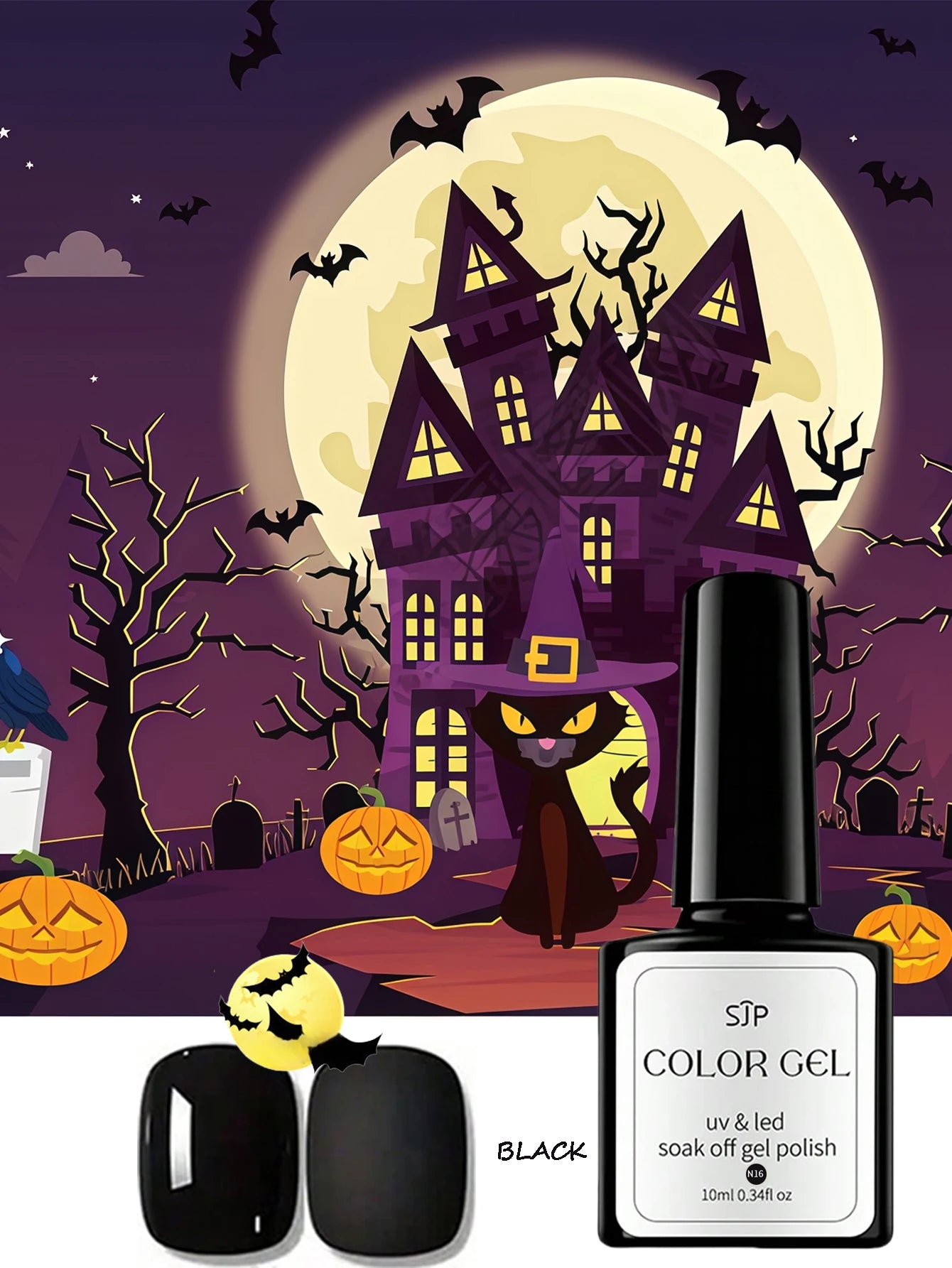 Halloween 5-Color Gel Nail Polish Including Pumpkin Orange White Qme black