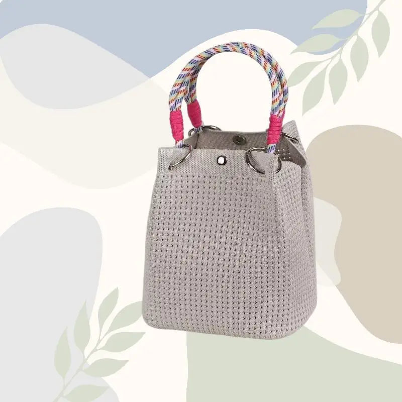 Mini Knitted Bucket Bag Women Small Handbag Geometric Colorblock Wristlet Purse With Detachable Handle 1PC Qme style 9