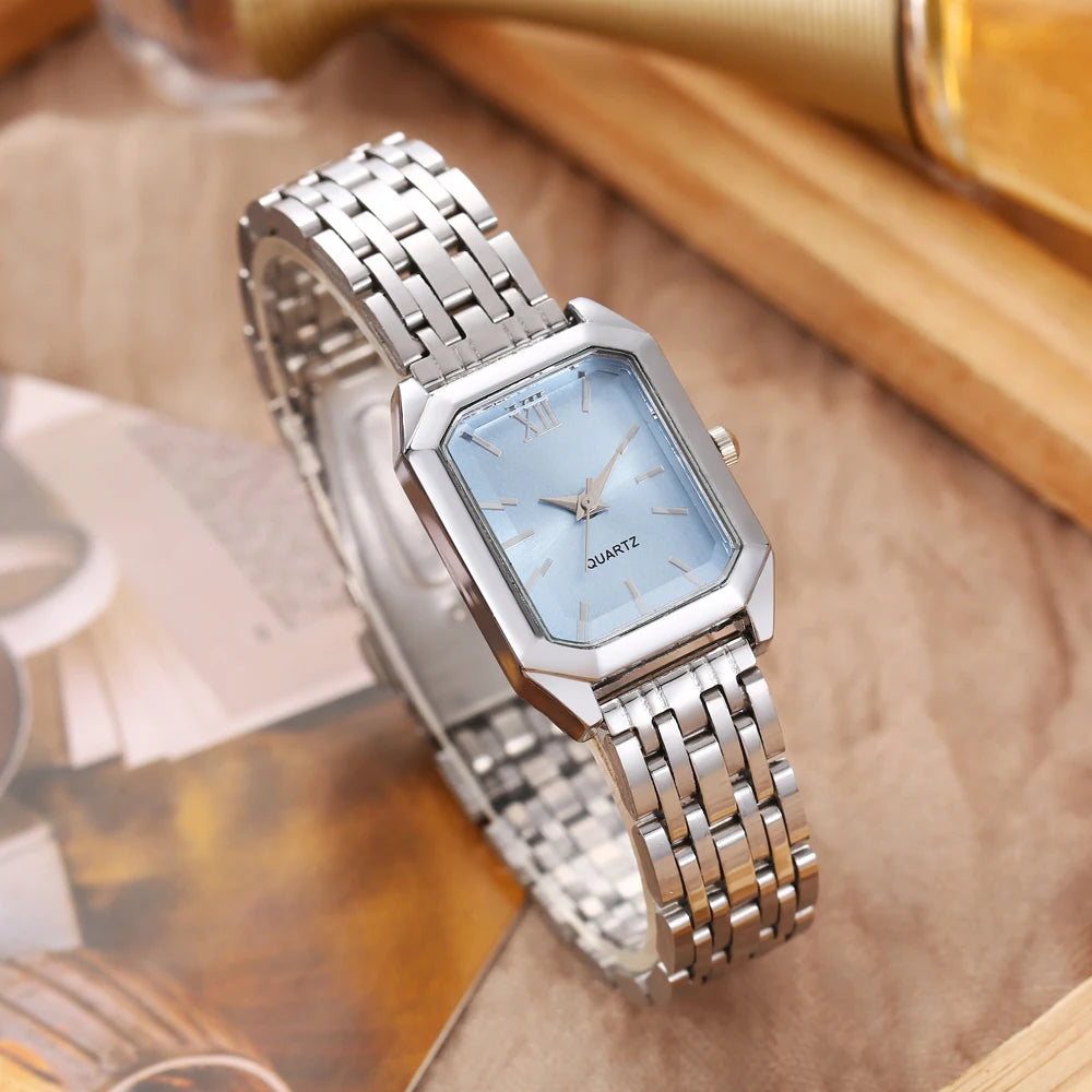 New Trendy Square Women's Watch Gold Watch Women's Watch Steel Belt Women's Watch 1pcs Qme 3