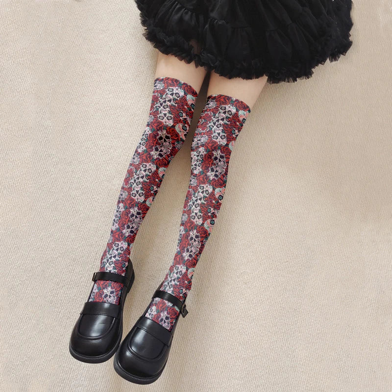 Fun Skull Pattern Women's Long Stockings Fashion Printing Trend Qme style4 One Size