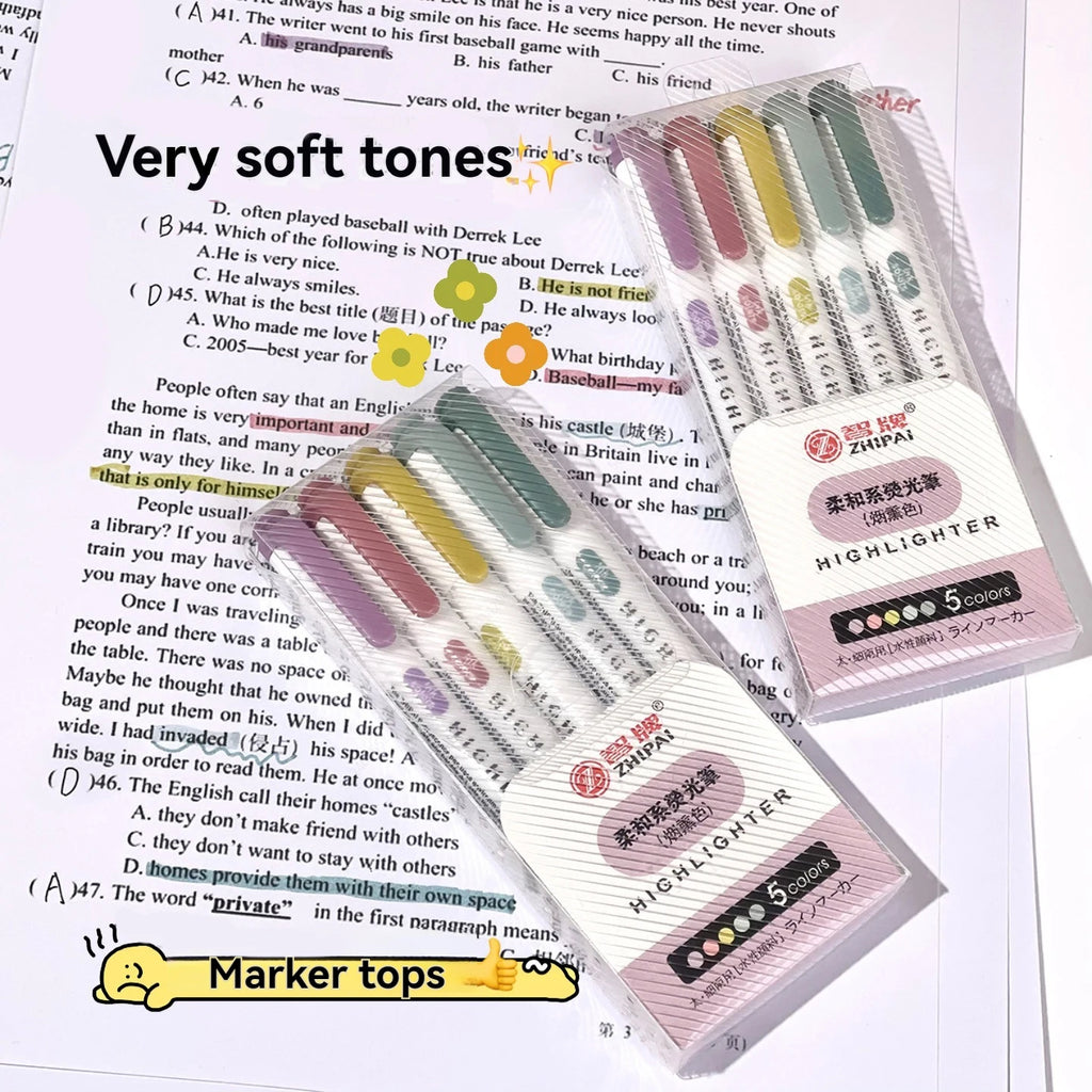 Double Tips Highlighters, Assorted Fluorescent, 5 Count - Quick Dry, Perfect For Studying, DIY Note-Taking, Supplies Qme