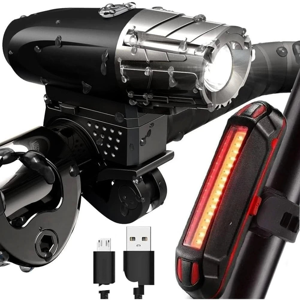 Waterproof Bike Lights, LED Bike Front Light with Taillight,USB Rechargeable Bicycle Lights 4 Modes Headlight for Cycling Safety Qme black 1000-3000 Mah