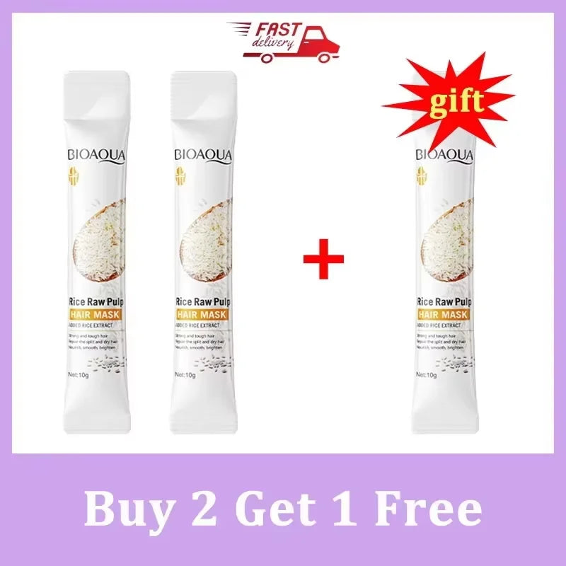 Rice Magical Keratin Hair Mask 5 Seconds Repair Damaged Frizzy Hairs Soft Smooth Shiny Moisturizing Nourish Hair Root Care Qme 3pc
