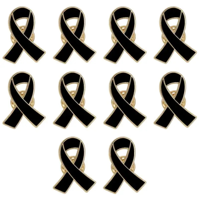 1/5/10Pcs Black White Ribbon Brooch Funerals Memorial Pin For Woman Men Metal Ribbon Mourning Badge Suit Dress Shirt Accessories Qme A3