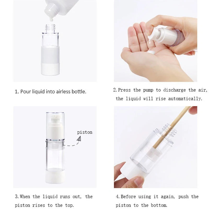 15-100ml Airless Pump Bottles Clear Refillable Vacuum Bottle Set Travel Portable Lotion and Spray Dispenser Cosmetic Containers Qme