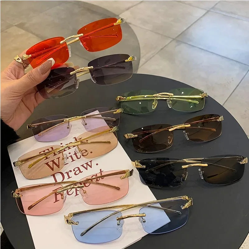 New Rectangle Vintage Rimless Square Sunglasses Classic Casual Sun Glasses UV400 Cut Edge Frameless Sunglasses Qme
