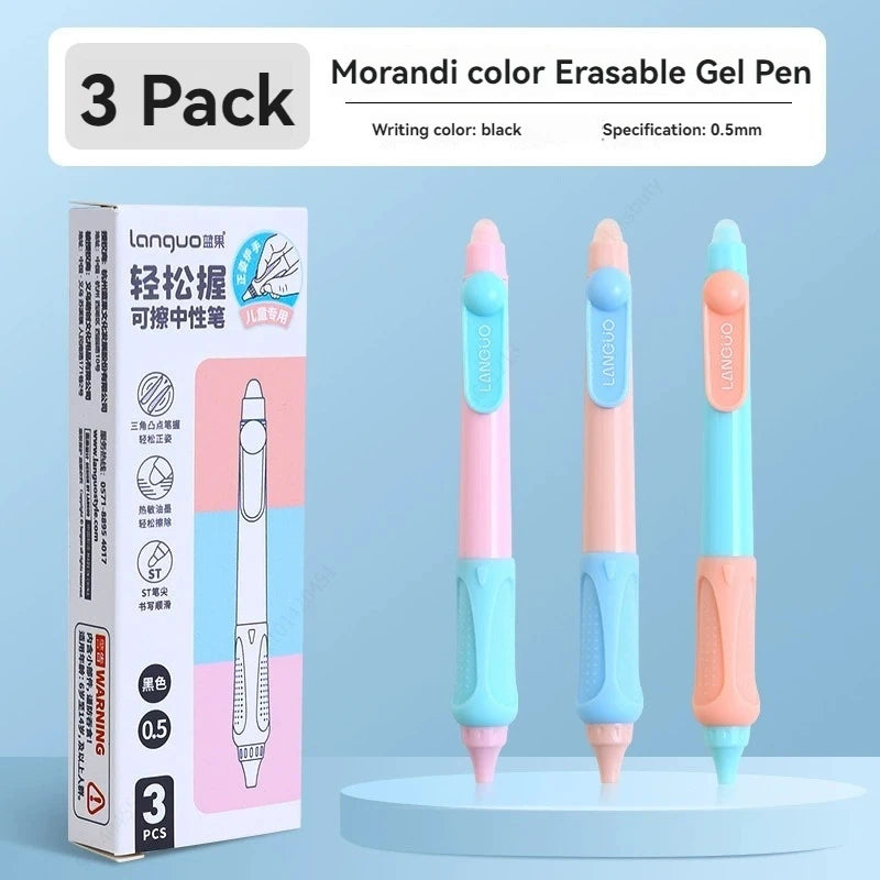 3Pcs/Set Erasable Gel Pens Kawaii 0.5mm Blue/Black Ink Quick Drying ST Tip Proper Pen for Student Stationery Supplies Qme Black Morandi