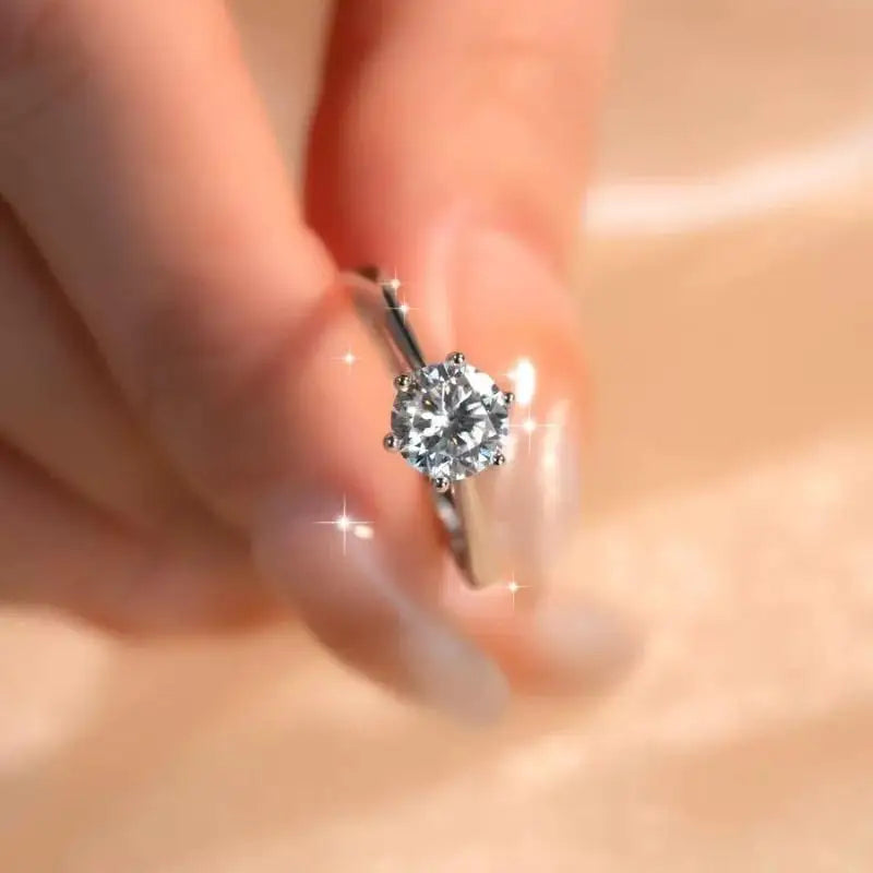 Six-Claw Round Cut Diamond Ring, Minimalist Promise Ring For Women's Daily Wear Qme