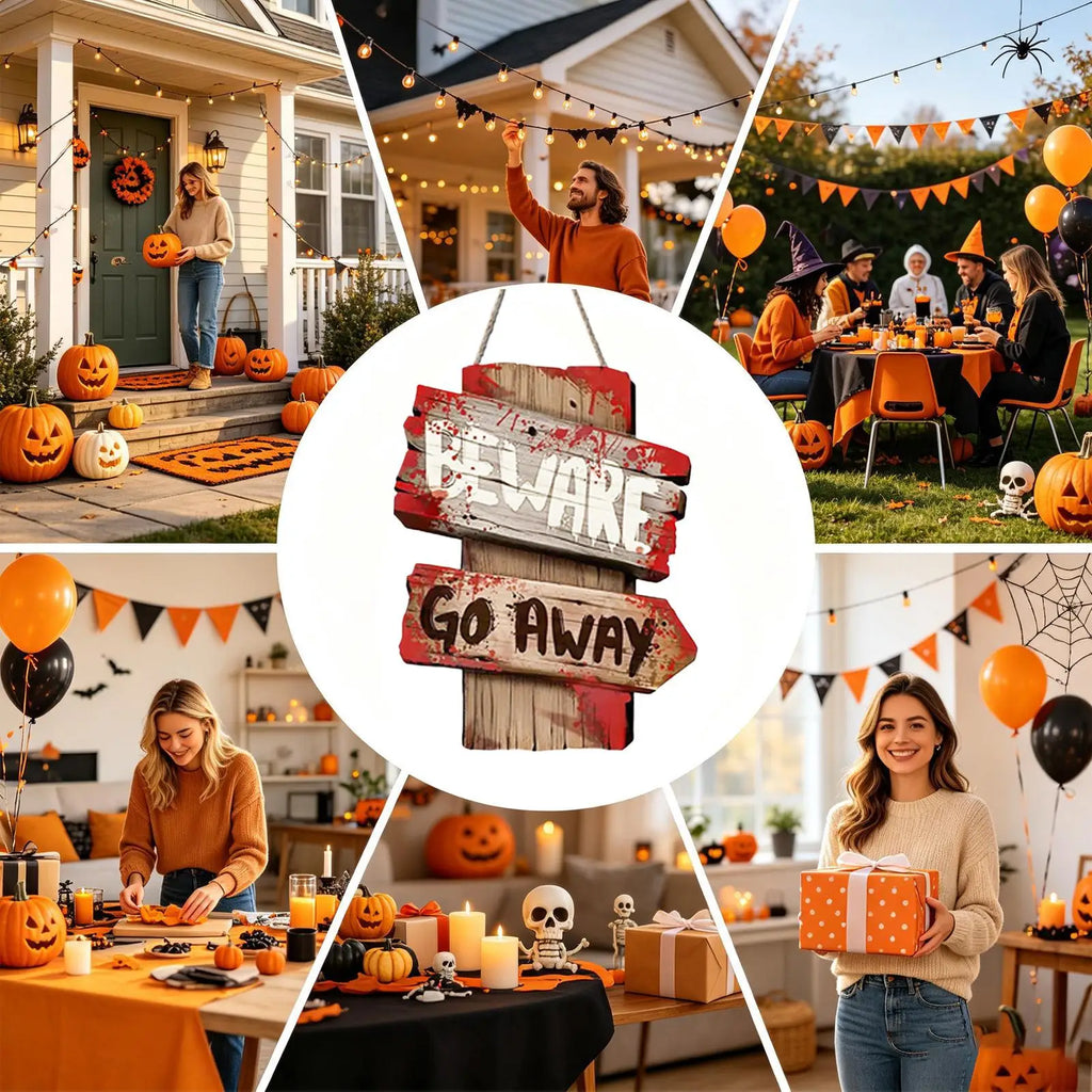 Halloween Decoration Sign Outdoor Holiday Decorative Board Warning Qme