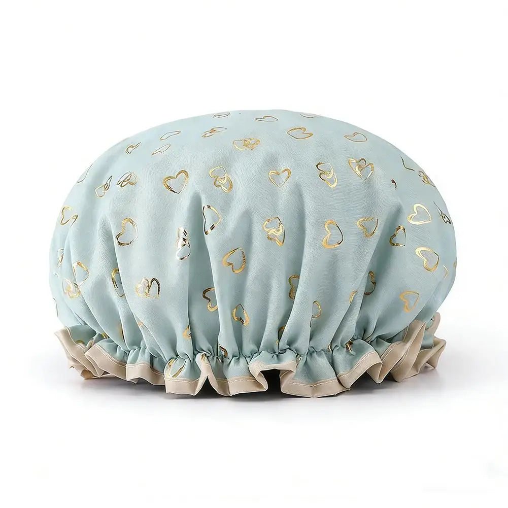 Large Shower Caps Women Reusable Waterproof Cap Double Layers Bath Qme green