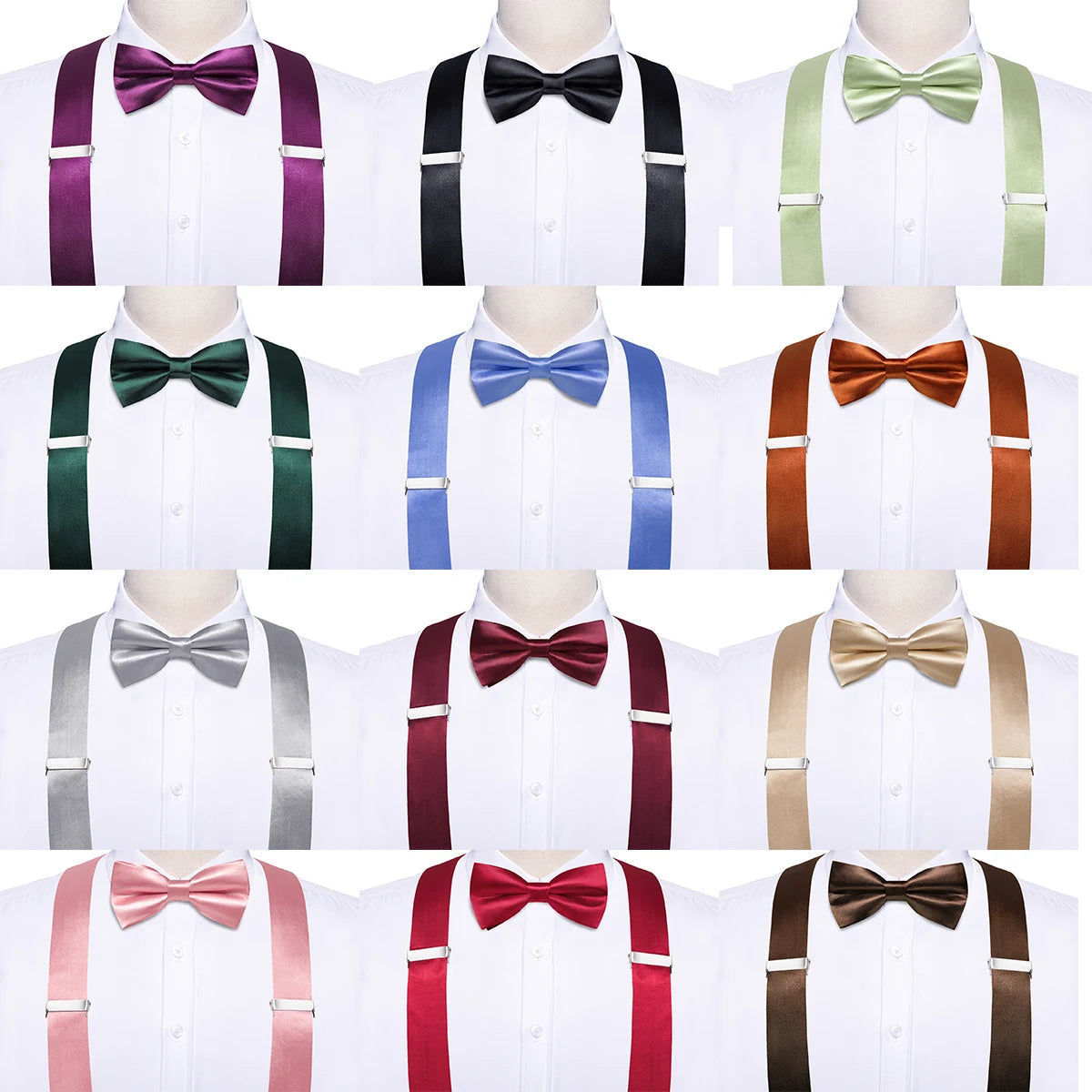 Hi-tie Silk Mens Braces Bowtie Hanky Cufflinks Y Back Clip Adjustable Qme