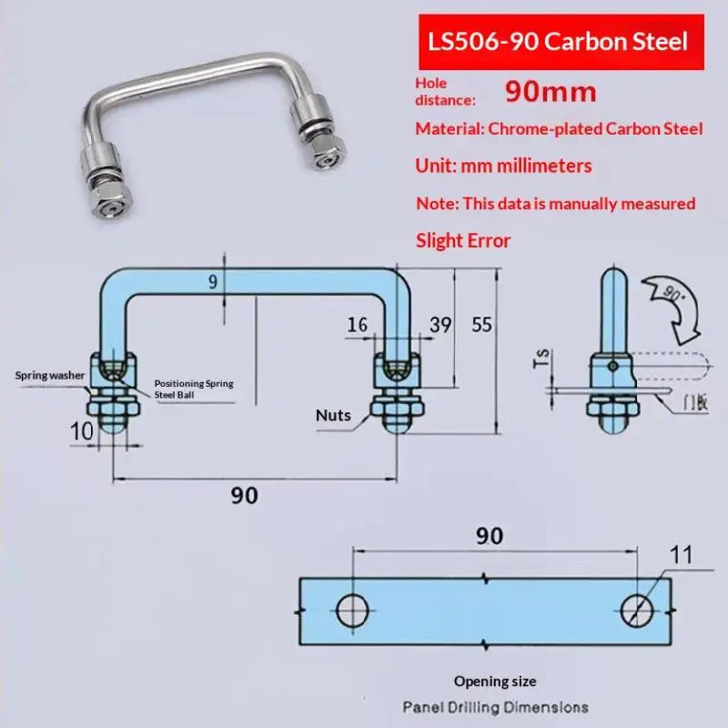 Drawer Handle Carbon Steel Folding U Shaped Mechanical Doorway Door Pulls Cabinet Furniture Handle Hardware Parts Industrial Qme 90MM