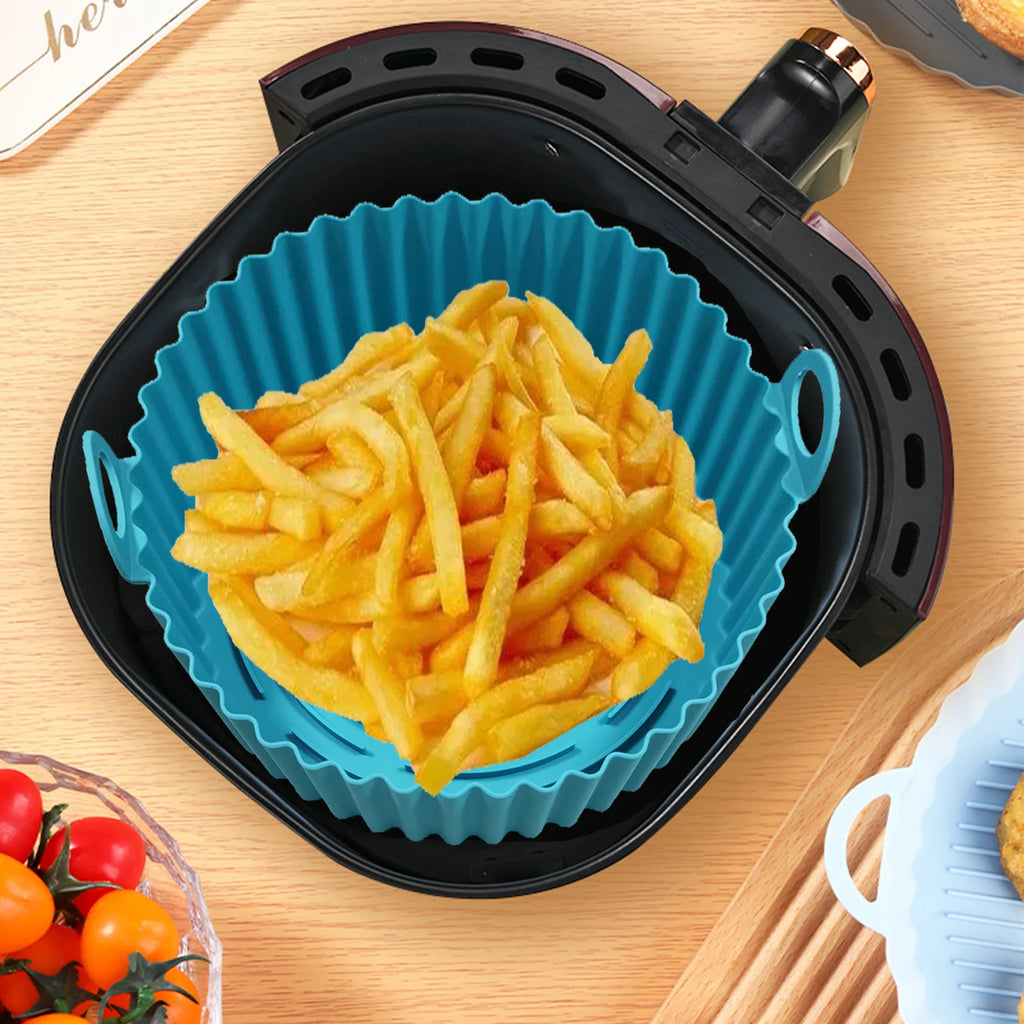 Air Fryer Silicone Pots Nonstick Basket Non Stick Round Liners Food Qme