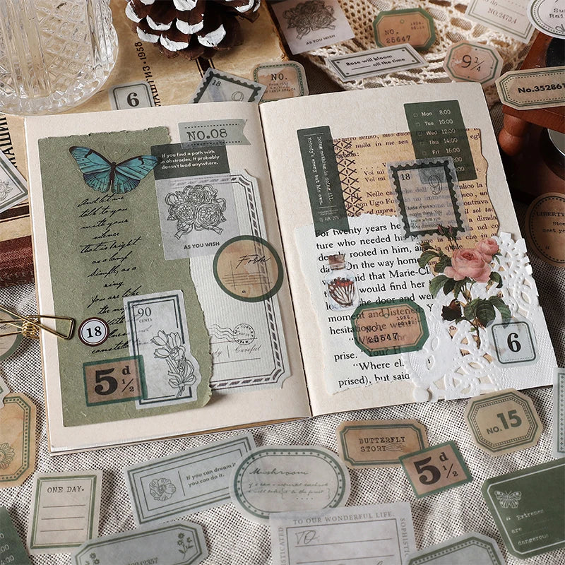 100 pcs Vintage Ticket Stickers pack Decorative Diy Diary Album Stationery Scrapbooking accessories hand made Collage material Qme