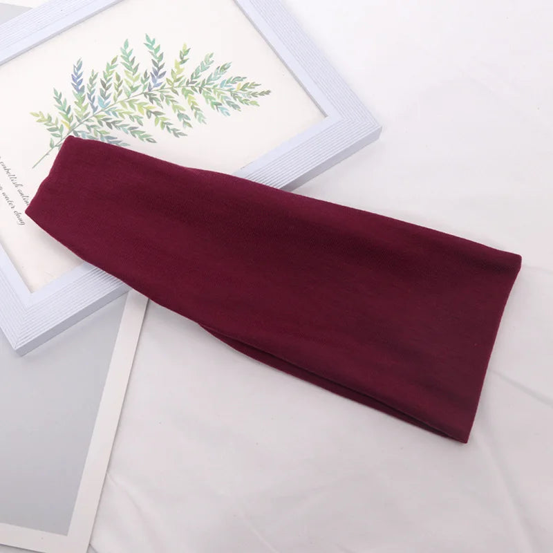 Women Headband Wide Knitted Cotton Sport Elastic Hair Bands Yoga Qme MAROON One Size