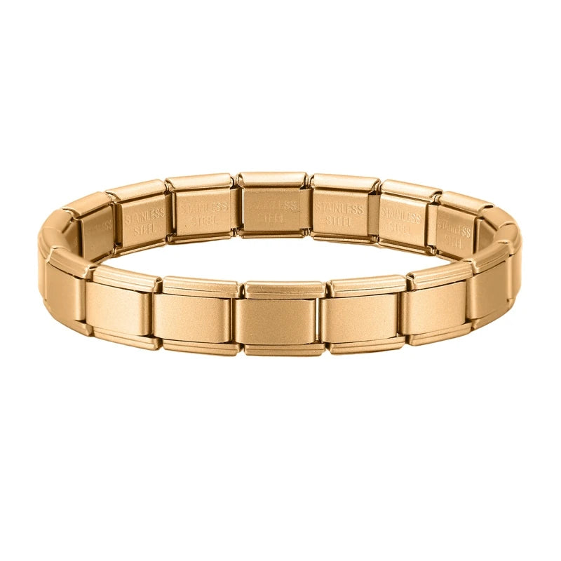 Italian Charm Stainless Steel Bracelets For Women Men 9mm Width Elastic DIY Modular Bracelet Jewelry Gift Black Gold Bracelets Qme Style 15