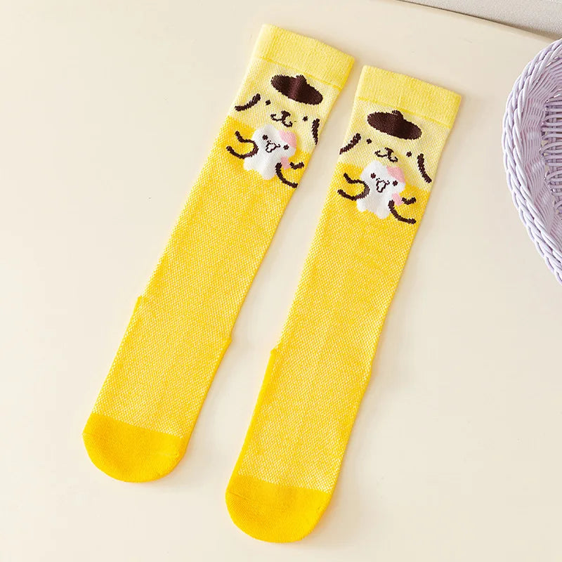 Hello Kitty Kuromi Knee-High Socks Summer Mesh Breathable Korean-Style Socks Cute Cartoon Student Over-the-Knee Socks Qme 4 2 pairs Sizes 33to