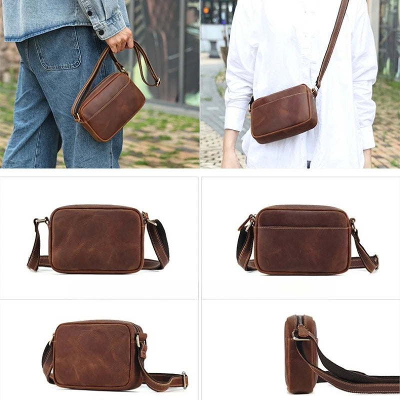 Men's Full Leather Retro Crossbody Messenger Bag Qme