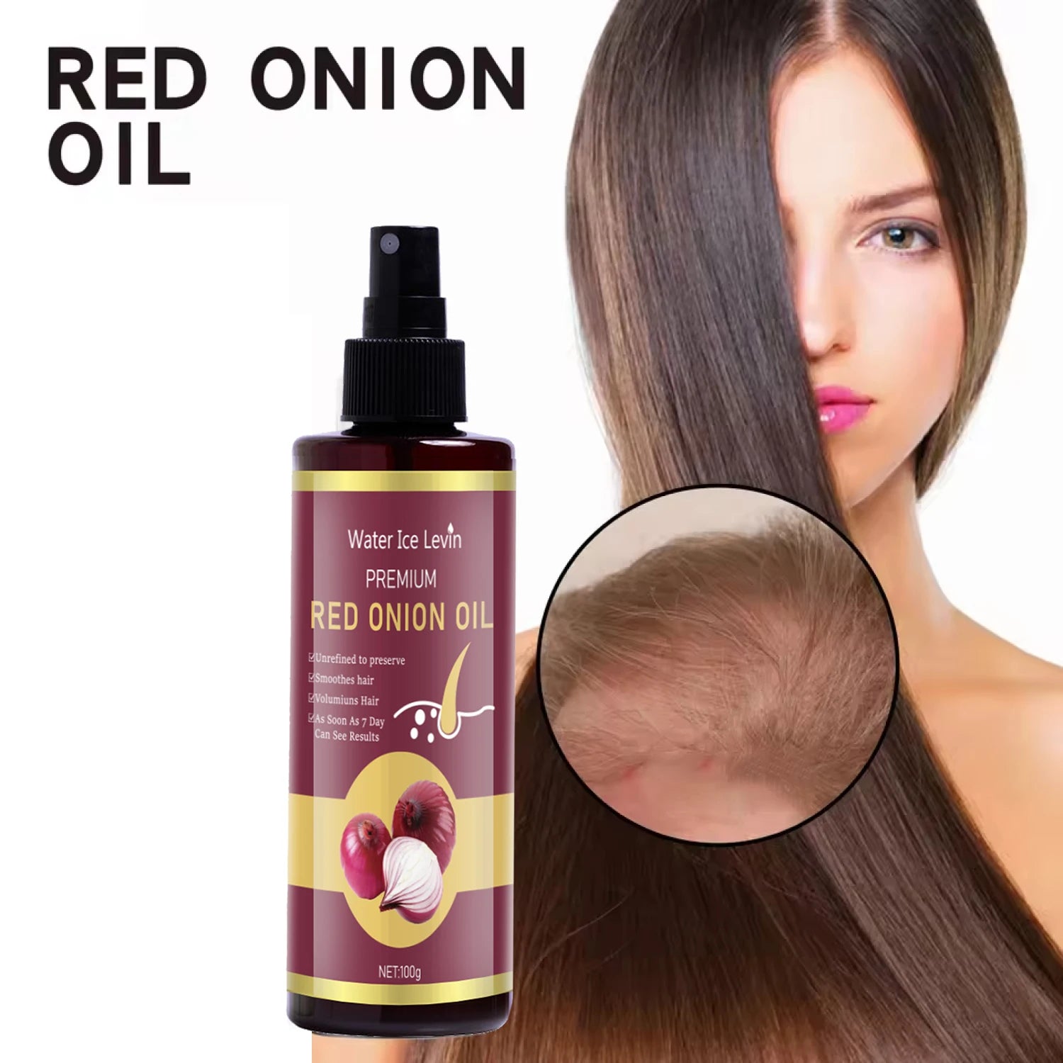 Red Onion Hair Oil—Moisturizing and Hydrating Hair Care Essence, Nourishes and Smooths Hair, Suitable for All Hair Types, 100g Bottle/Travel-Friendly Qme