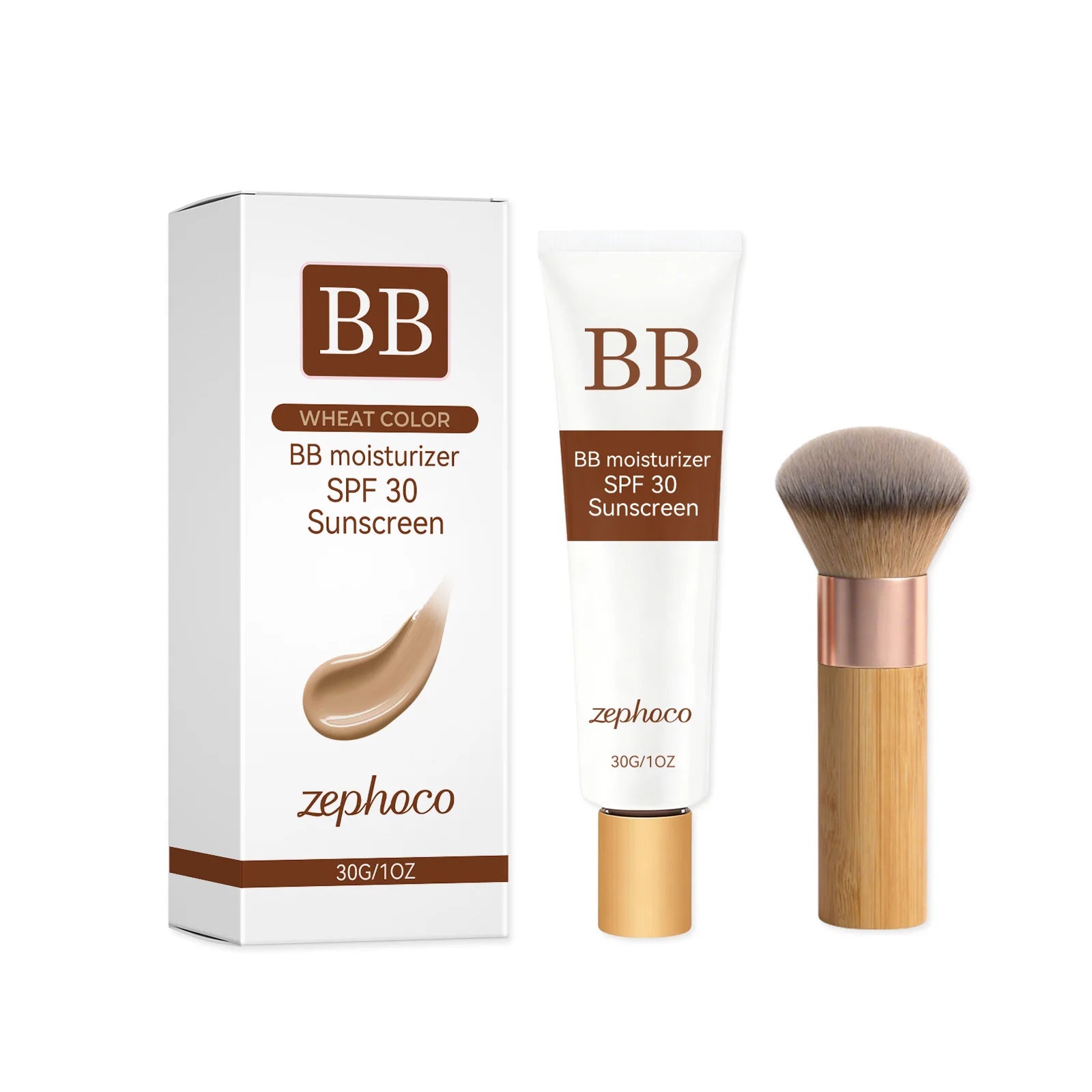 zephoco BB Cream Sunscreen SPF30 Anti Sun Moisturizing Blemish Cover Lasting Even Skin Tone Three-Dimensional Makeup Foundation Qme Wheat Color