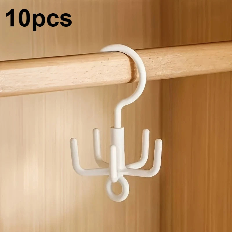 360° Rotating 4-Claw Hanger Hooks, Multifunctional Wardrobe Organizer,Space-Saving Hanging Holder for Scarves, Belts, Bags, Hats Qme 10pcs