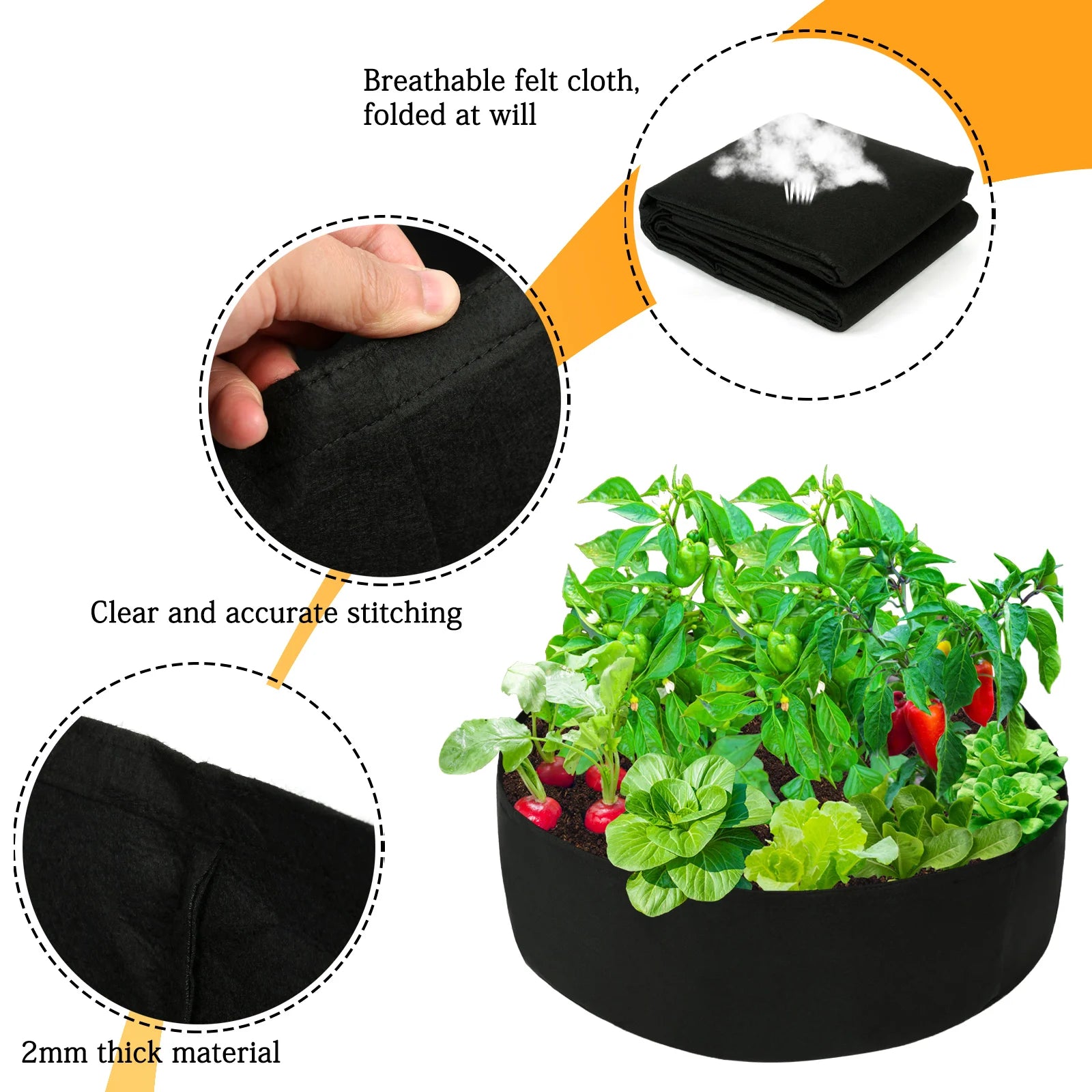 15 Gallon Black Small Felt Grow Bag 60×20cm 1mm Thick Garden Planting Container Bag for Outdoor Gardening Vegetable Flower Qme