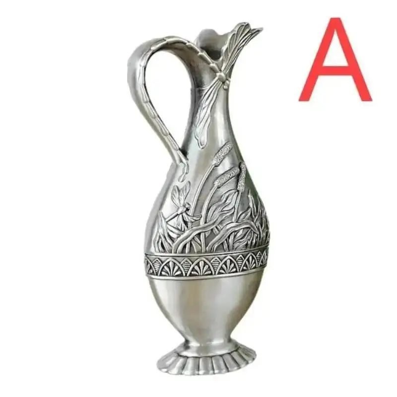 Vintage Metal Crafts Vase European Home Decor Relief Flower Pot Qme