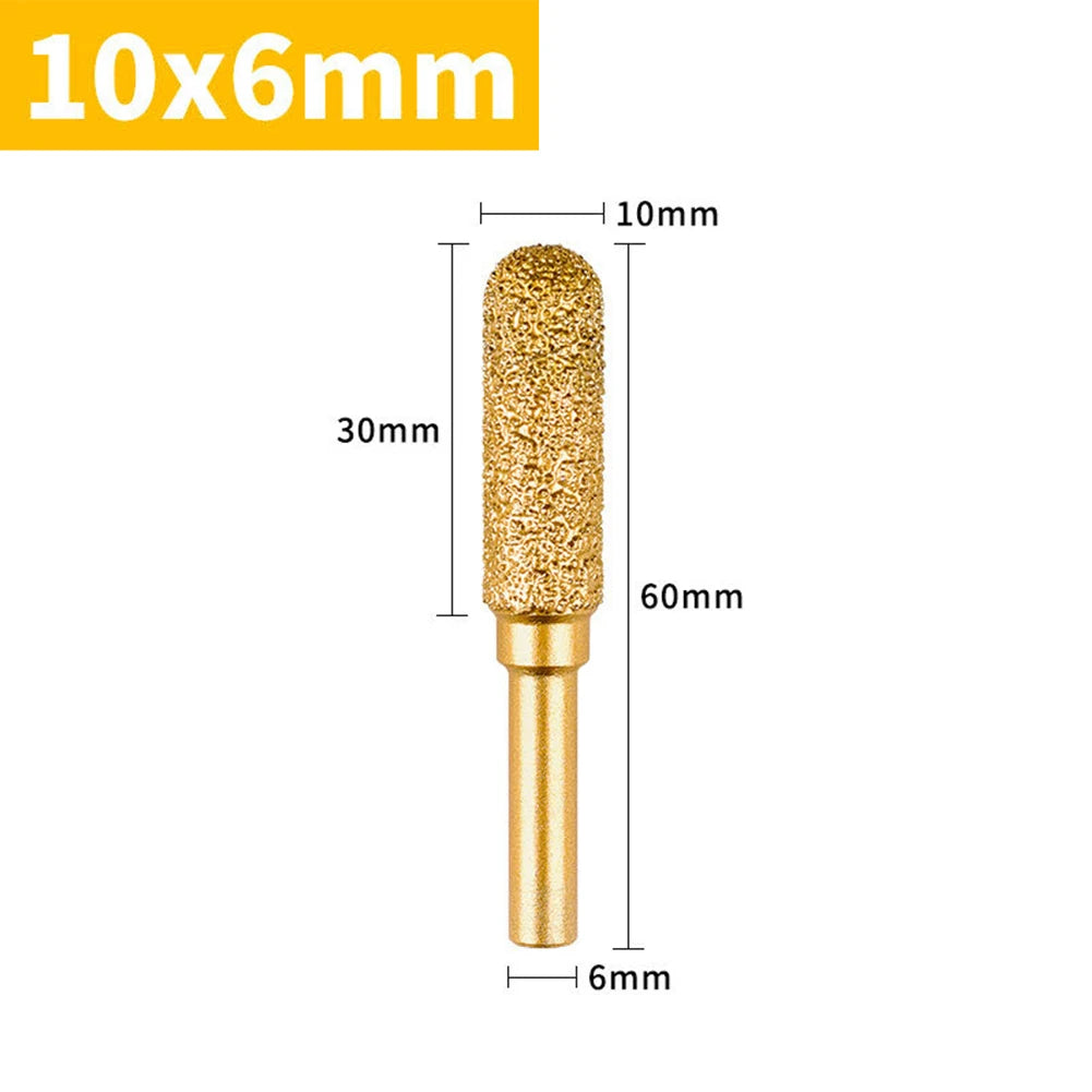 1PC 8-25mm Diamond Grinding Head 6mm Round Handle For Metal Stone Engraving Polishing Burr Tools Qme 10mm