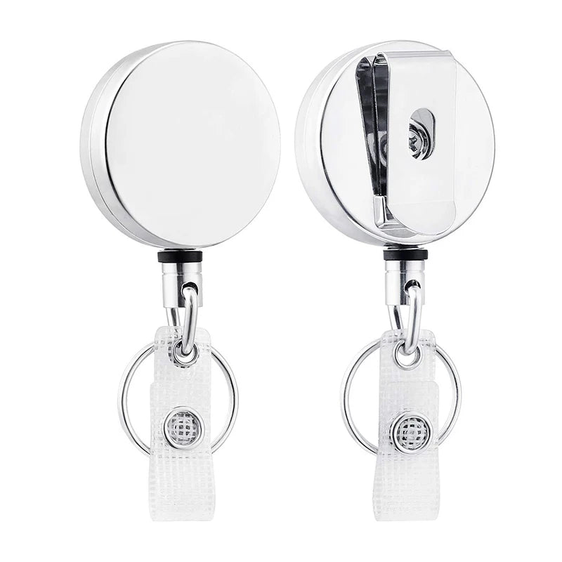 Rope Elastic Key Ring Retractable Metal Wire Keychain Pull Badge Reel Qme Silver