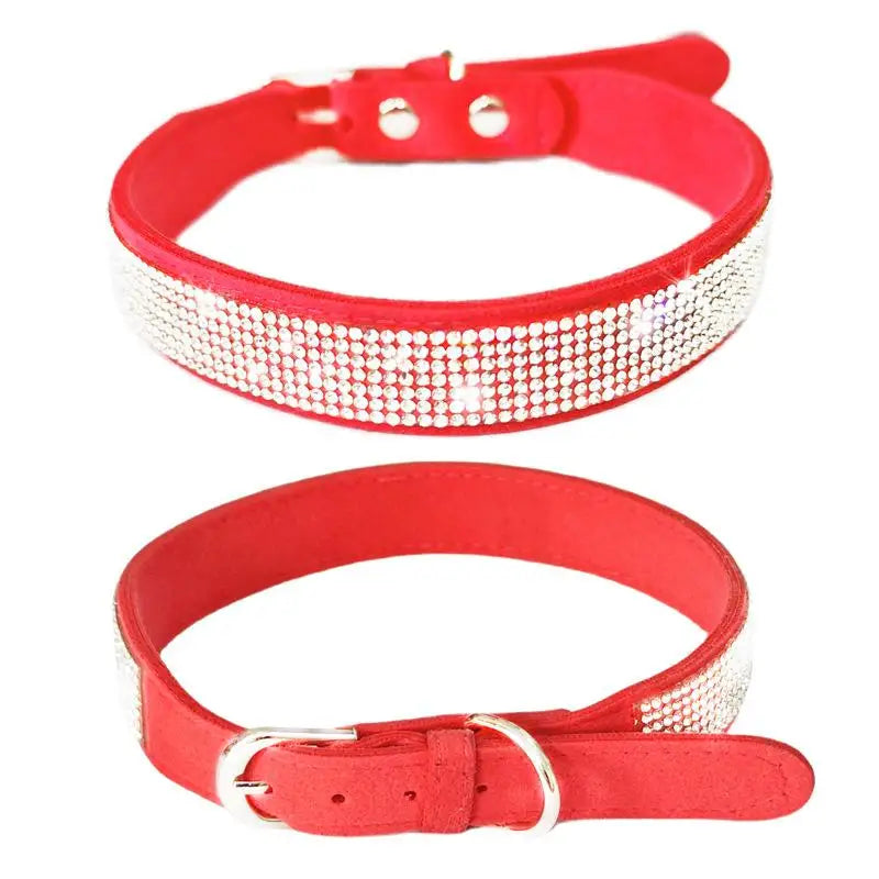 Crystal Dog Collar Comfortable Glitter Dog Collars Zinc Alloy Buckle Collar For Small Dogs Cats Qme Red