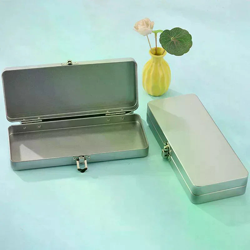 Durable Silvery Gray Metal Rectangular Box With Lid-Ideal For Bills,Cosmetics,Office Supplies Storage-Perfect For Home,Office Qme