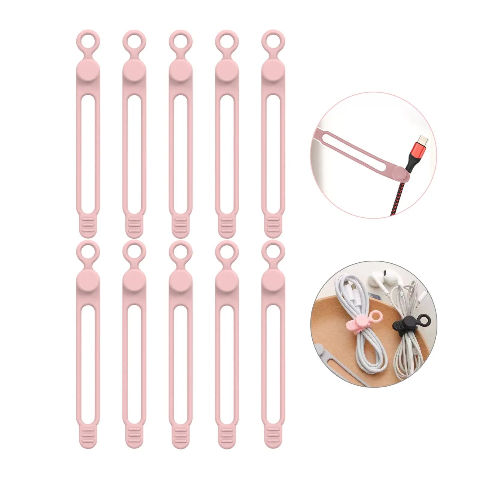 Silicone Cable Ties,Cord Organizer,Cable Straps,Reusable Cord Ties,Travel Cable Organizer ,Cute Elastic Tie, Wire Ties Qme Pink 10pcs