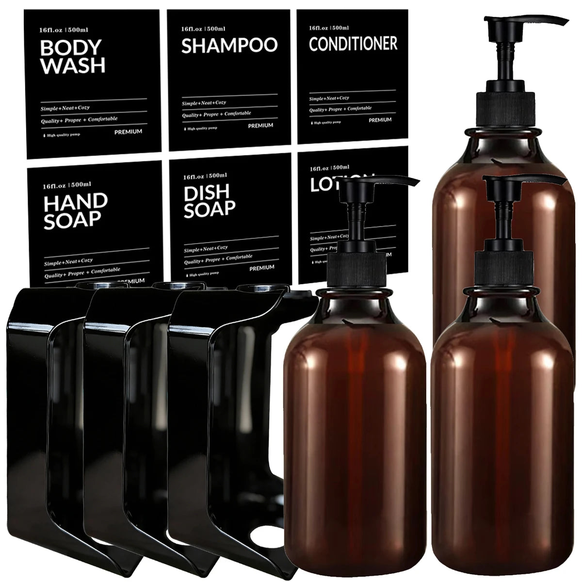 Shower Soap Dispenser Wall Mounted-Charmber Shampoo and Conditioner Dispenser Set-No Drill Bathroom Soap Dispenser for Shower Qme 3PCS A