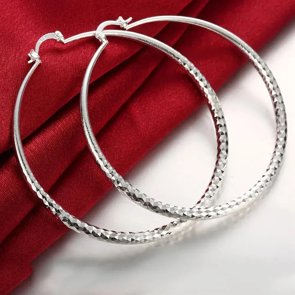 Hot 925 Sterling Silver 7CM Earrings for Women Fashion Jewelry Big Circle Earrings Street All-match Jewelry Gifts Qme Default Title