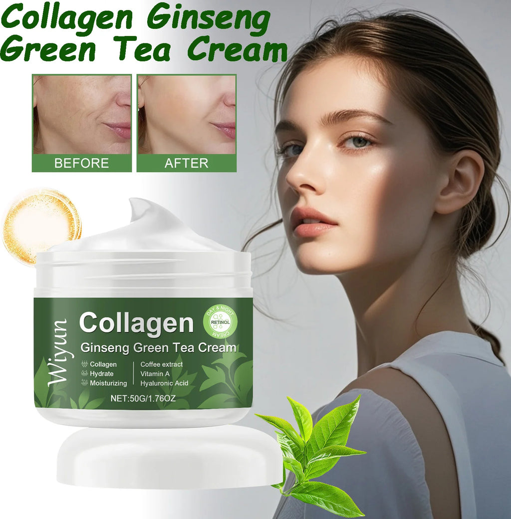 Collagen Ginseng Green Tea Cream Anti-Aging Face Cream Firming Brightening Deep Moisturizing Revitalizing Nourishing Skin Care Qme
