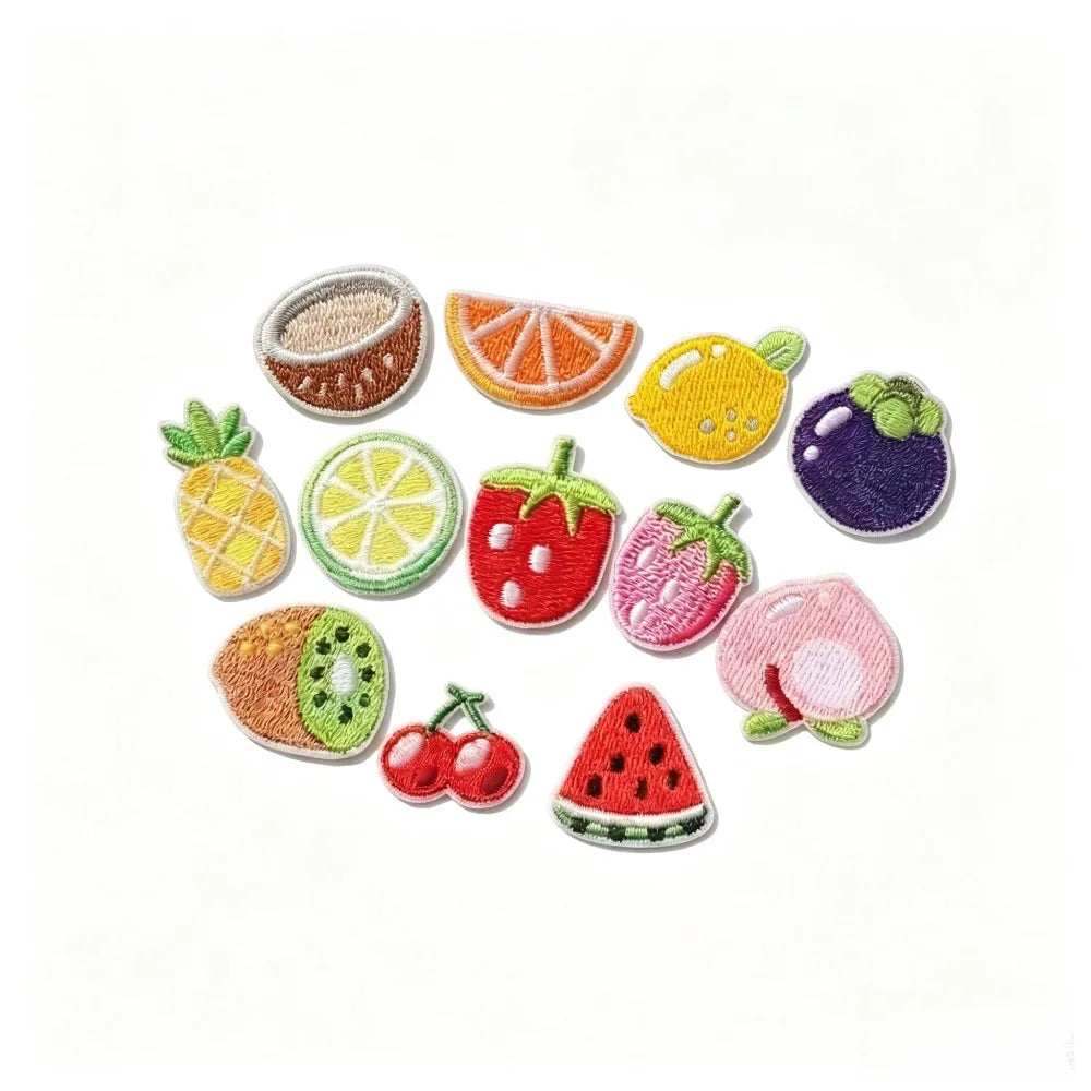 12pcs Cute Fruit Embroidery Iron-On Patches, Self-Adhesive Iron-On Patches for Clothes Repair，Clothing Jeans Backpack DIY Sewing Qme