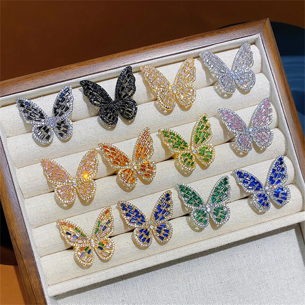 Personalized Colorful Butterfly Zircon Large Ring Adjustable Cute Luxury Shining Butterfly Ring Banquet Jewelry Qme
