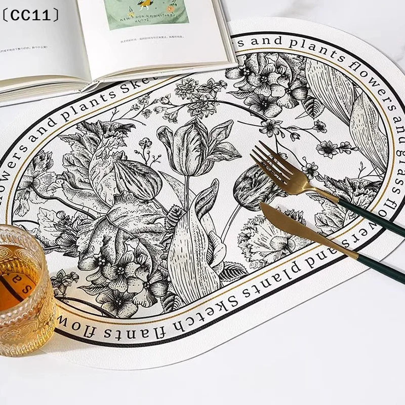 French Print Western Restaurant Heat-insulating Mats Pu Leather Qme
