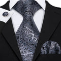 Hi-tie Extended Men's Black Luxury Textured Tie Portable Cufflinks Qme N-3512