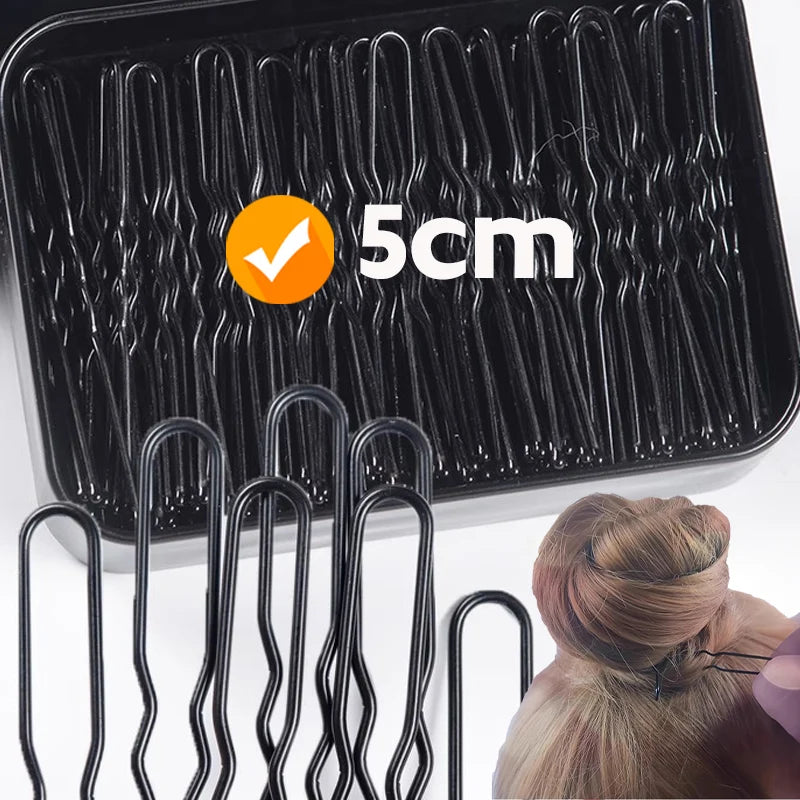 50/200Pcs New Women Hair Waved U-Shaped Bobby Pin Barrette Salon Grip Clip Bridal Hairpins Black Metal Hair Accessories for Bun Qme 5cm 100pcs