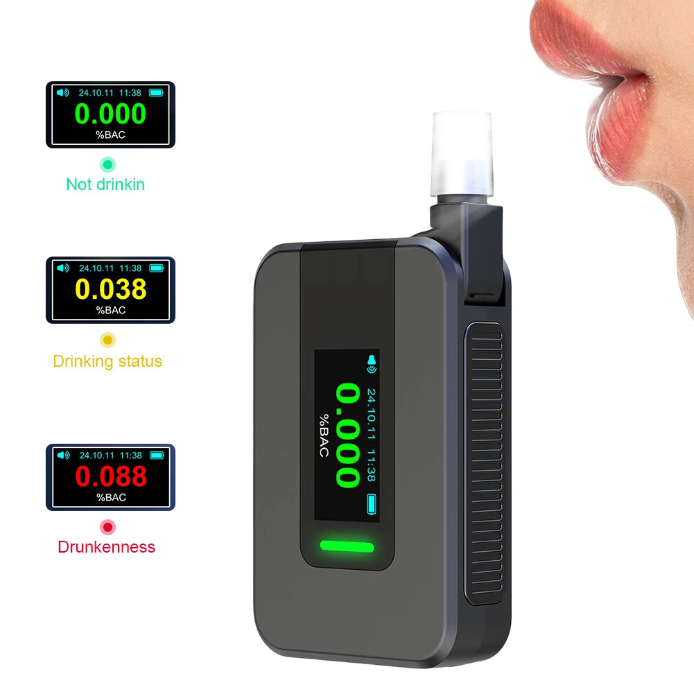 Electrochemical Alcohol Tester USB Rechargeable Non-Contacting Electronic Breathalyzer Portable Alcohol Meter for Personal Use Qme
