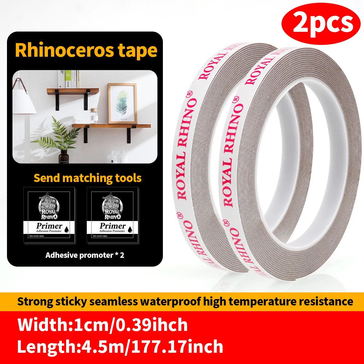 450CM Extra Strong Double Sided Tape Adhesive Car Special Tear Off Without Leaving Traces High Viscosity Mounting Fixing Sticky Qme 10mmX4.5M-2PCS
