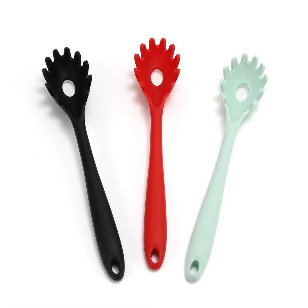 11.2 inch Pasta Fork Premium Silicone Spaghetti Strainer Heat Resistant Noodle Spoon Server Food Grade Kitchen Cooking Tools Qme