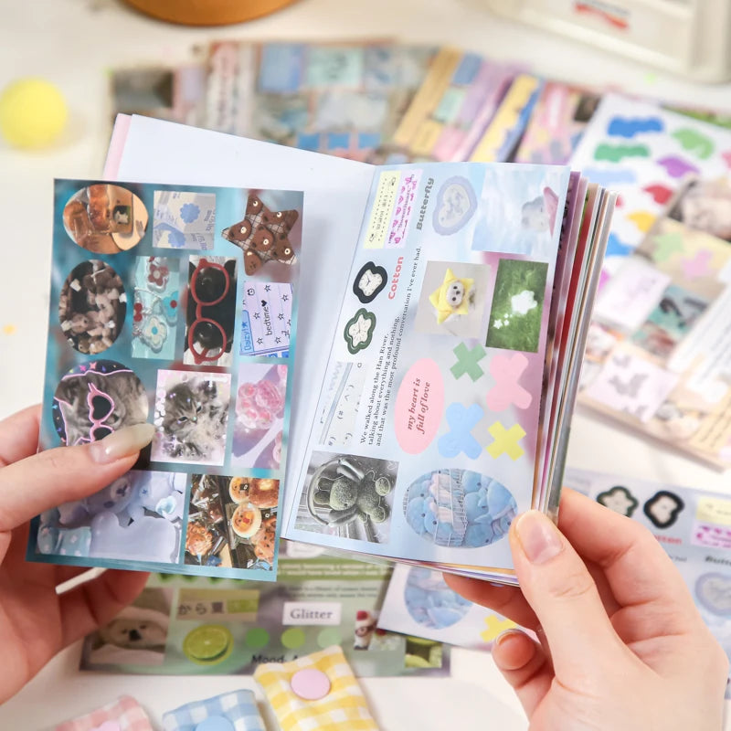 30 Sheets/Bag Vintage Retro Memo Series Dual Texture Laminated Full Die-Cut Sticker Book for DIY Scrapbook Phone Case Notebook Qme