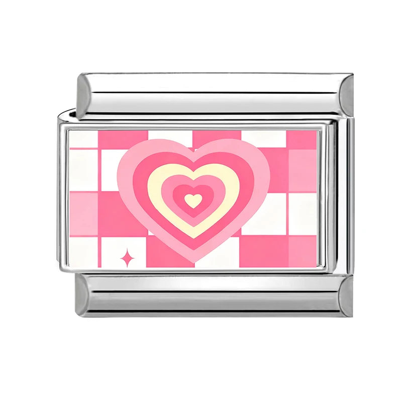 Y2K Wholesale Love Heart I love myself Flowers Italian Charm Link Fit 9mm Stainless Steel Jewelry DIY Making Women Bracelet Gift Qme Style 16